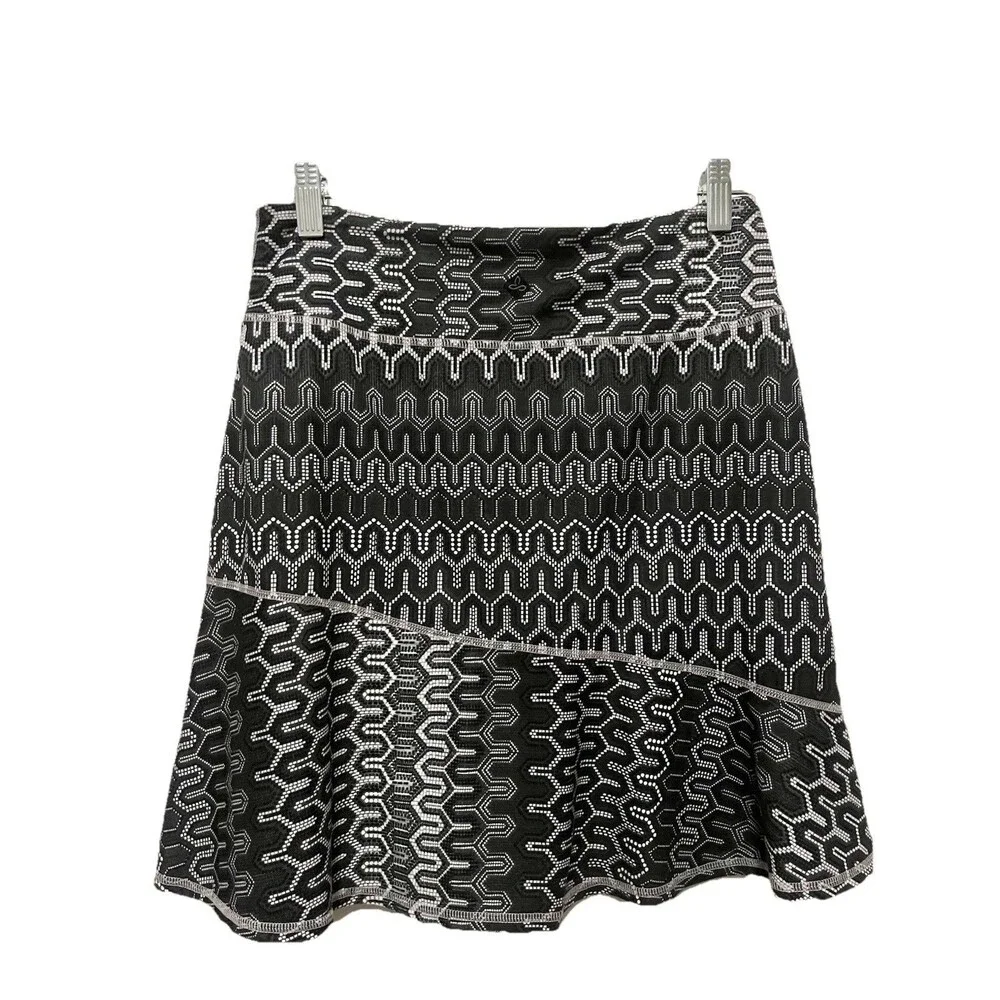 Prana Deedra Geometric Patterned 18” Knit Skirt A-line XS Black Gray White